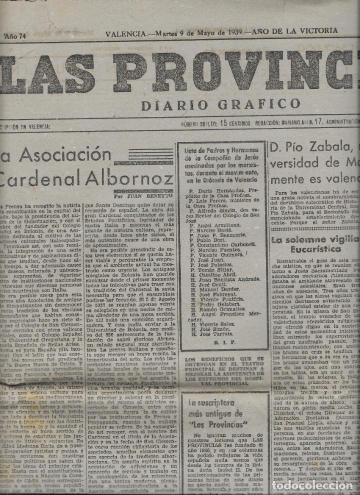 Coleccionismo de revistas y peri&oacute;dicos: PERIODICO LAS PROVINCIAS DE 1939, N&ordm; 30.475