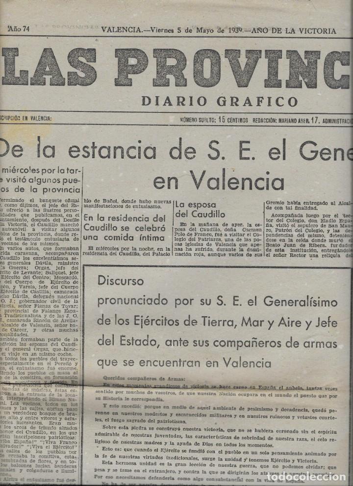 Coleccionismo de revistas y peri&oacute;dicos: PERIODICO LAS PROVINCIAS DE 1939, N&ordm; 30.472