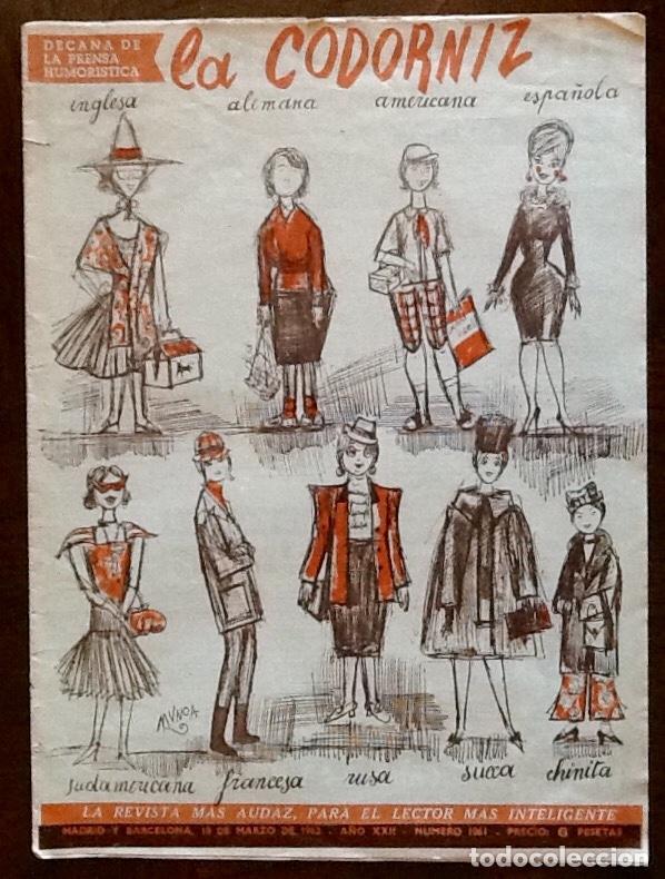 Coleccionismo de Revistas y Peri&oacute;dicos: REVISTA LA CODORNIZ. 1962 -INTERESANTE PORTADA - ENVIO CERTIFICADO INCLUIDO.
