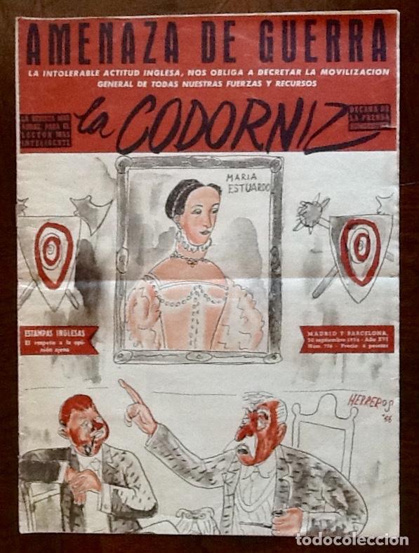 Coleccionismo de Revistas y Peri&oacute;dicos: REVISTA LA CODORNIZ. 1956 - INTERESANTE PORTADA - ENVIO CERTIFICADO INCLUIDO.