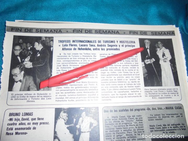 Coleccionismo de revistas y peri&oacute;dicos: RECORTE : LOLA FLORES, TROFEO INTERNACIONAL TURISMO. SEMANA, MAYO 1976 (#)
