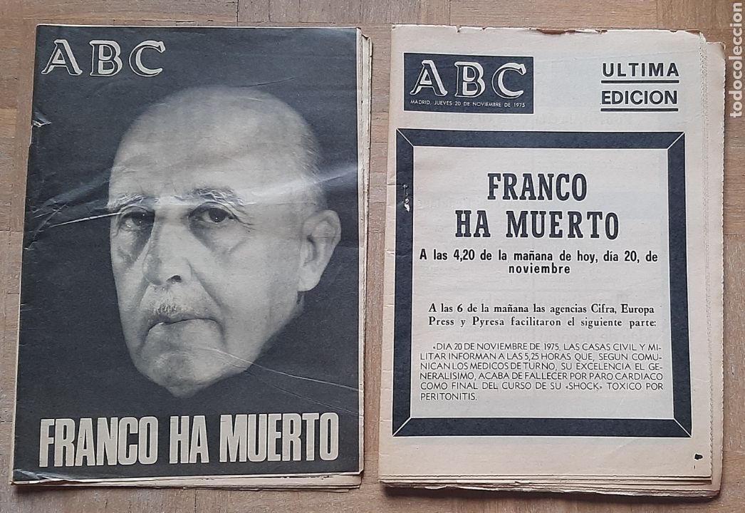 Coleccionismo de revistas y peri&oacute;dicos: Peri&oacute;dicos ABC Franco ha Muerto y &Uacute;ltima edici&oacute;n del 20 de Noviembre de 1975