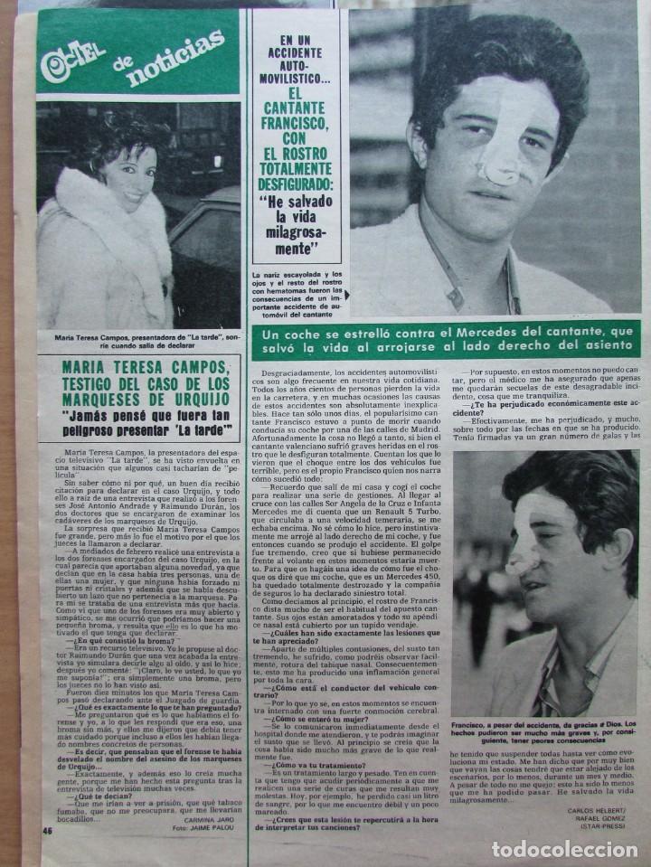 Collectionnisme de Revues et Journaux: RECORTE REVISTA HOLA N.&ordm; 2119 1985 CANTANTE FRANCISCO