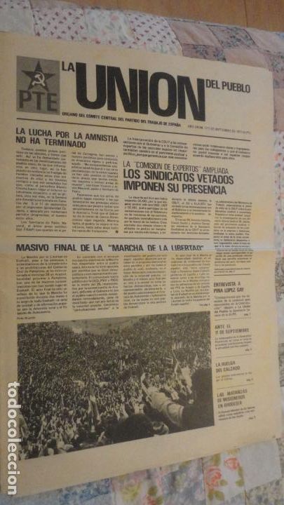Coleccionismo de Revistas y Peri&oacute;dicos: ANTIGUO PERIODICO POLITICO.LA UNION DEL PUEBLO.PTA.PARTIDO TRABAJO ESPA&Ntilde;A N&ordm; 17 1977
