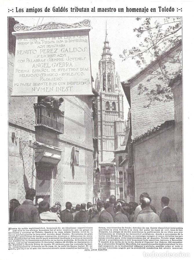 Coleccionismo de revistas y peri&oacute;dicos: 1923 HOJA REVISTA TOLEDO HOMENAJE A BENITO P&Eacute;REZ GALD&Oacute;S L&Aacute;PIDA CONMEMORATIVA