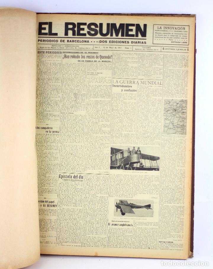 Collezionismo di Riviste e Giornali: Diario El resumen, peri&oacute;dico de Barcelona, a&ntilde;o 1917, raro. 62x42cm