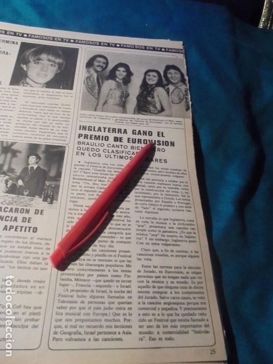 Coleccionismo de Revistas y Peri&oacute;dicos: RECORTE : INGLATERRA GANA EUROVISION CON EL GRUPO: BROTHERHOOD OF MAN. SEMANA, ABRIL 1976 (#)