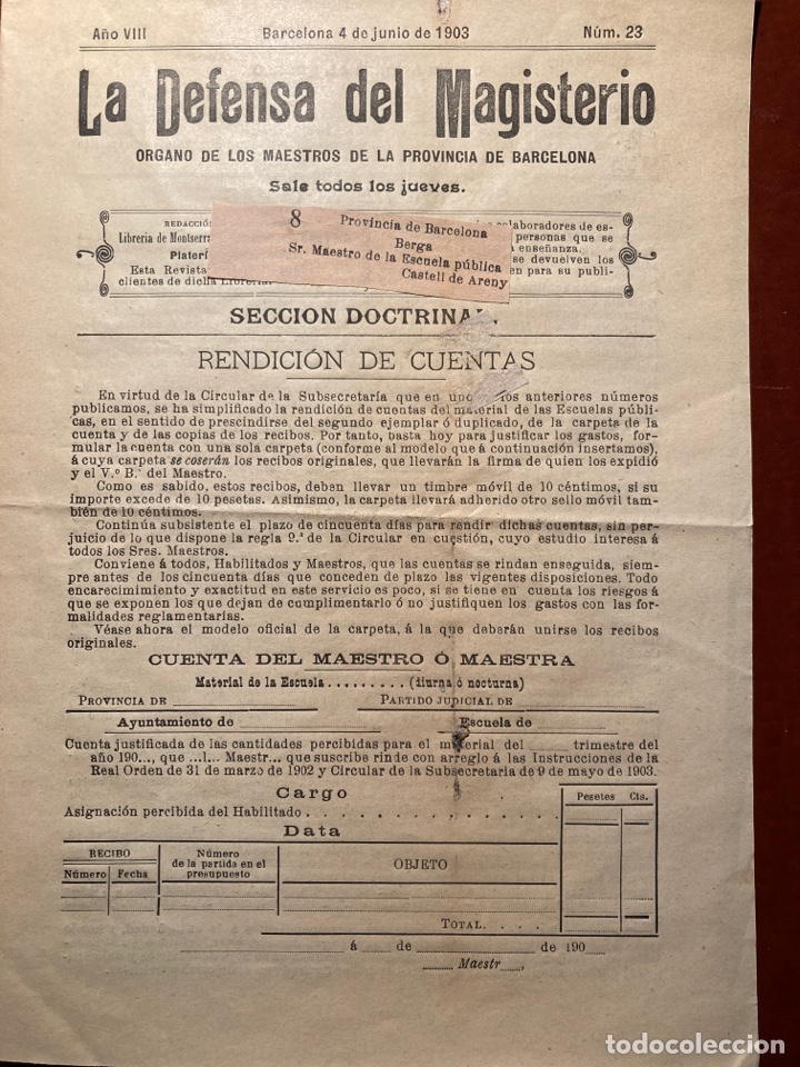 Collection Magazines and Newspapers: La defensa del magisterio . Barcelona 1903