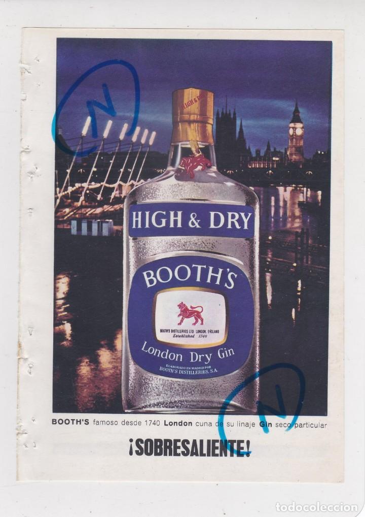 Coleccionismo de revistas y peri&oacute;dicos: PUBLICIDAD T 1964. ANUNCIO GIN BOOTH'S. GINEBRA + DETERGENTE ELEN-3 (REVERSO)