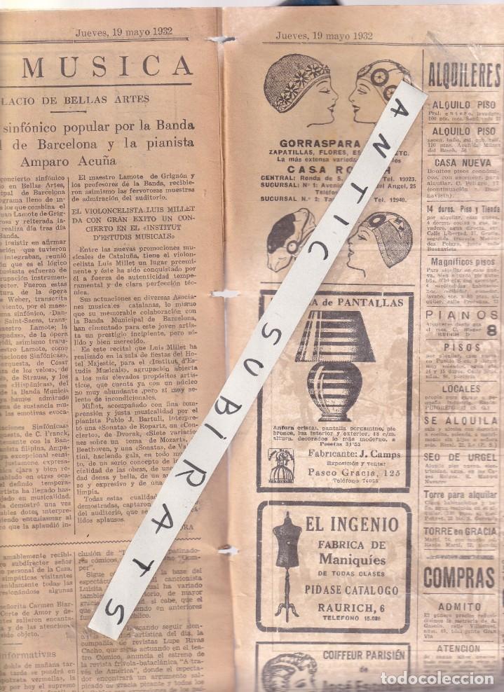 Coleccionismo de revistas y peri&oacute;dicos: PERIODICO A&Ntilde;O 1932 PIANISTA AMPARO ACU&Ntilde;A GORROS PARA BA&Ntilde;O CASA ROSICH PELUQUERIA JOSE ESCODA MANIQUI
