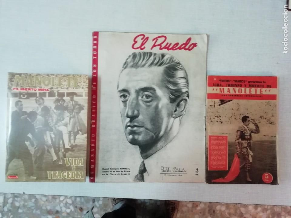 Coleccionismo de revistas y peri&oacute;dicos: Lote MANOLETE, 3 &iacute;tems: 1 biograf&iacute;a (Filiberto Mira) + 2 revistas. Ver fotos y descripciones