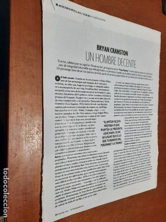 Collezionismo di Riviste e Giornali: BRYAN CRANSTON. ENTREVISTA. ARTICULO EXTRAIDO DE LA REVISTA FOTOGRAMAS. 2 HOJAS