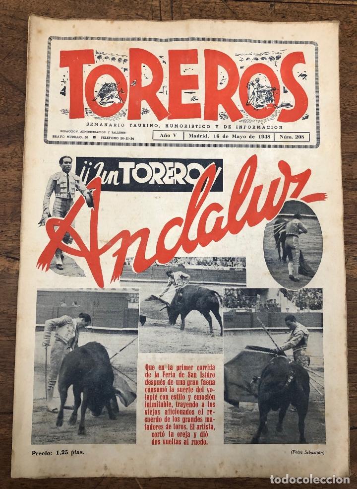 Collezionismo di Riviste e Giornali: SEMANARIO TAURINO TOREROS. N&ordm; 208. 16 DE MAYO DE 1948