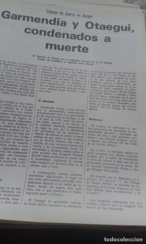 Colecionismo de Revistas e Jornais: GARMENDIA Y OTAEGUI (ETA) CONDENADOS A MUERTE. RECORTE POSIBLE 4 SEPTIEMBRE 1975