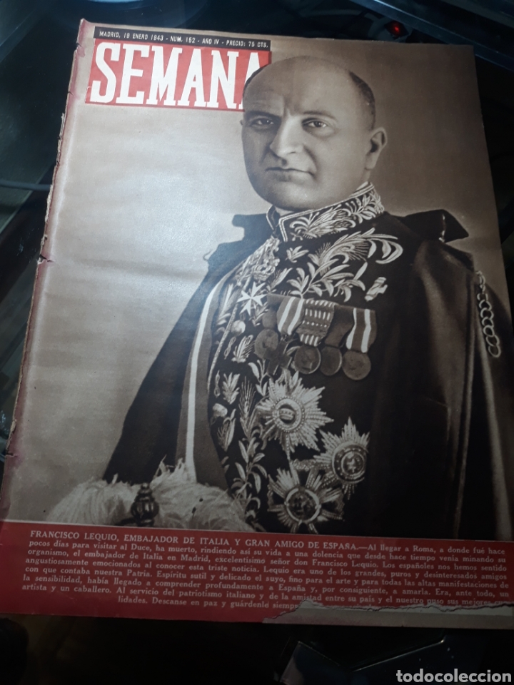 Coleccionismo de Revistas y Peri&oacute;dicos: SEMANA 1943 . MUERTE DE LEQUIO - COMPOSTELA - MARISCAL RUSO .
