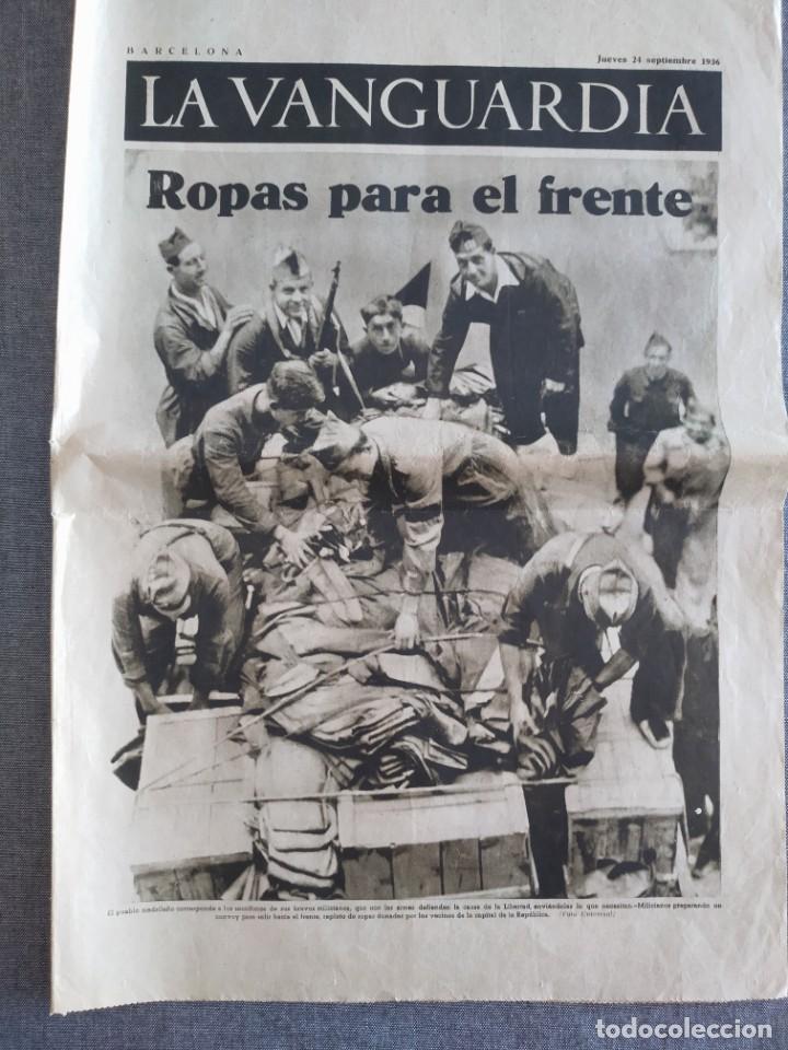 Coleccionismo de revistas y peri&oacute;dicos: GUERRA CIVIL - LA VANGUARDIA , 4 HOJAS - SEPT. 1936 ROPAS PARA EL FRENTE - SECTOR EXTREME&Ntilde;O, ARAG&Oacute;N