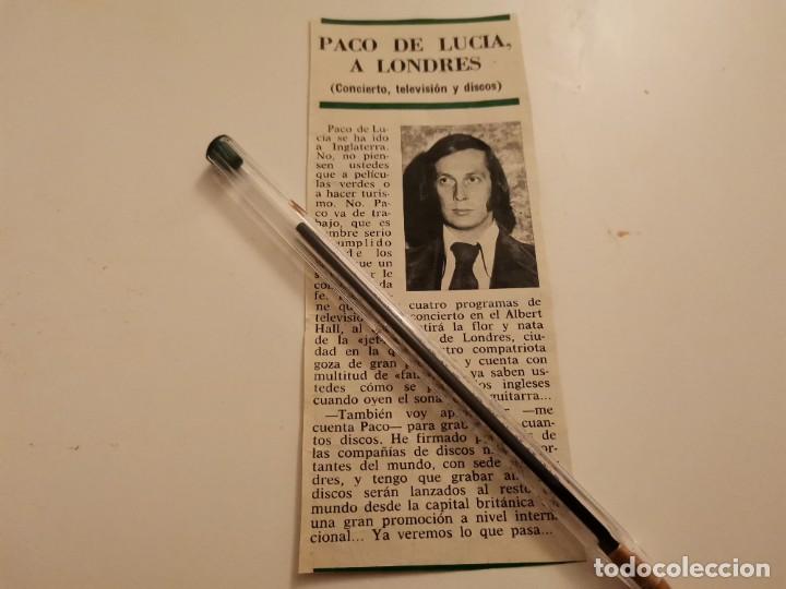 Coleccionismo de revistas y peri&oacute;dicos: PACO DE LUC&Iacute;A A LONDRES RECORTE REVISTA 1976