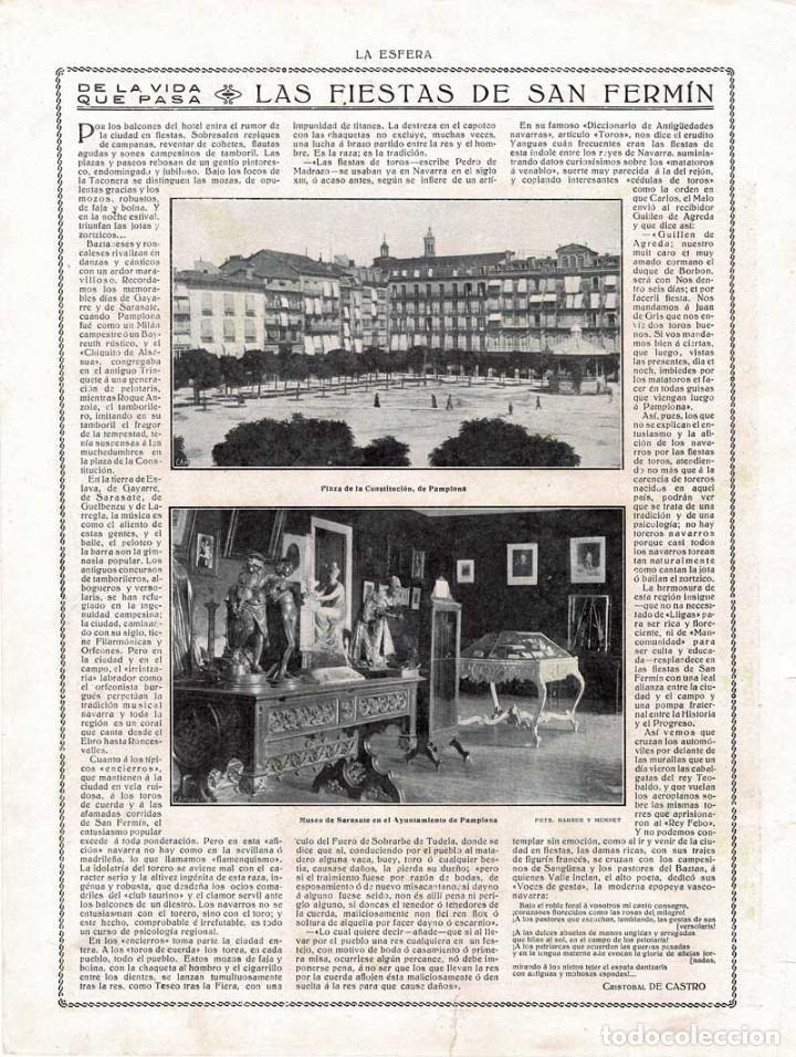 Coleccionismo de Revistas y Peri&oacute;dicos: Recorte Revista La Esfera 1916. Las fiestas de San Ferm&iacute;n - Crist&oacute;bal de Castro