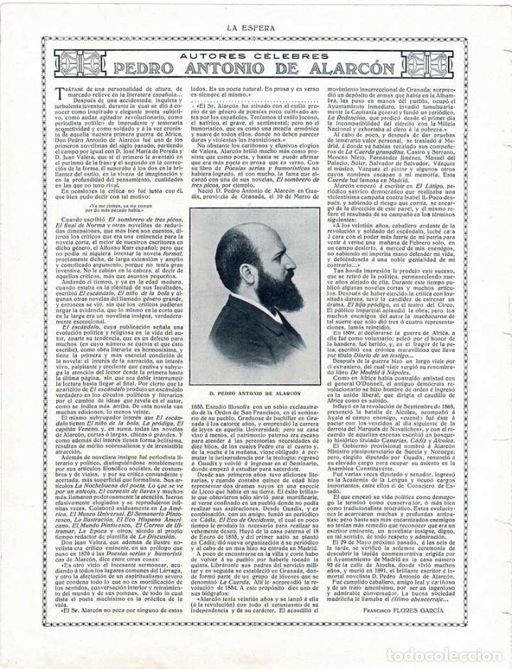 Coleccionismo de Revistas y Peri&oacute;dicos: Recorte Revista La Esfera 1916. Autores c&eacute;lebres. Pedro Antonio de Alarc&oacute;n - Francisco Flores Garc&iacute;a