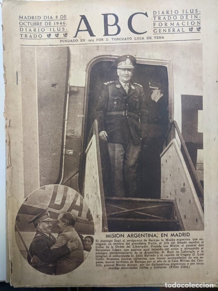 Coleccionismo de Revistas y Peri&oacute;dicos: ABC 8 OCTUBRE 1946 - LLEGA LA MISION ARGENTINA A MADRID - PORTADA ENTREGA ORDEN LIBERTADOR A FRANCO