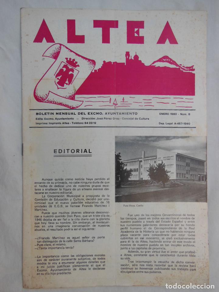 Coleccionismo de revistas y peri&oacute;dicos: ALTEA. Bolet&iacute;n Mensual. Enero 1980, N&uacute;m 8