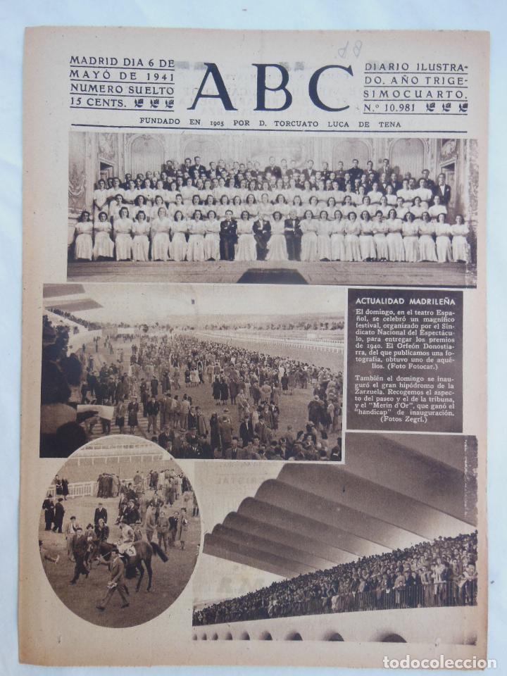 Coleccionismo de Revistas y Peri&oacute;dicos: ABC Diario Ilustrado. 6 de mayo 1941. Segunda Guerra Mundial. Foto Orfeon Donostiarra e inauguraci&oacute;n