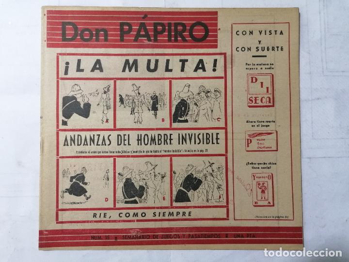Coleccionismo de revistas y peri&oacute;dicos: DON PAPIRO N&ordm; 15, SEMANARIO DE JUEGOS Y PASATIEMPOS, 1945
