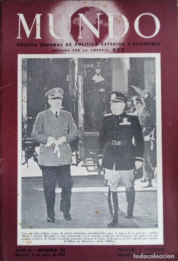 Colecionismo de Revistas e Jornais: MUNDO REVISTA SEMANAL DE POL&Iacute;TICA EXTERIOR Y ECONOM&Iacute;A - EFE - A&Ntilde;O 2 - NUM. 58 - 1941