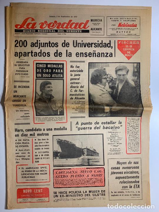 Colecionismo de Revistas e Jornais: ANTIGUO PERIODICO DE LA VERDAD, ALICANTE MURCIA, 2 SEPTIEMBRE 1972