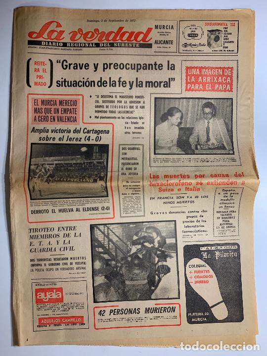 Colecionismo de Revistas e Jornais: ANTIGUO PERIODICO DE LA VERDAD, ALICANTE MURCIA, 3 SEPTIEMBRE 1972
