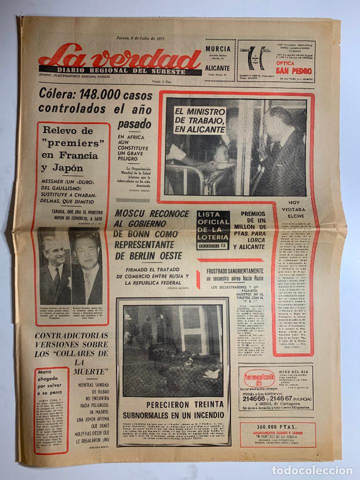 Colecionismo de Revistas e Jornais: ANTIGUO PERIODICO DE LA VERDAD, ALICANTE MURCIA, 6 JULIO 1972