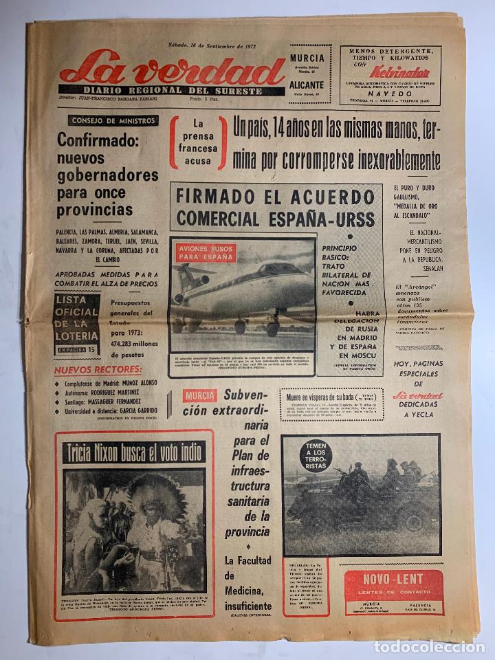 Colecionismo de Revistas e Jornais: ANTIGUO PERIODICO DE LA VERDAD, ALICANTE MURCIA, 16 SEPTIEMBRE 1972