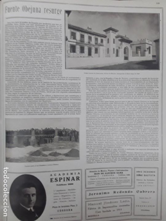 Collectionnisme de Revues et Journaux: FUENTE OVEJUNA RESURGE MANUEL CAMACHO ALCALDE AYUNTAMIENTO PROYECTOS REFORMAS HOJA A&Ntilde;O 1930