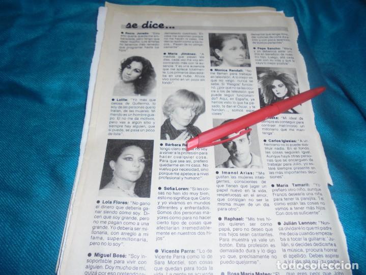 Coleccionismo de revistas y peri&oacute;dicos: RECORTE : ALASKA. BARBARA REY. LOLA FLORES .PRONTO, MARZO 1985(#)