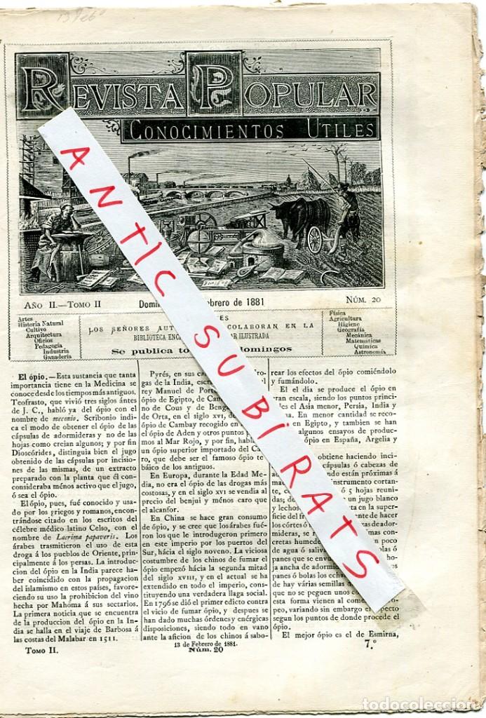 Collezionismo di Riviste e Giornali: REVISTA A&Ntilde;O 1881 EL OPIO COMO CRIAR CARACOLES TUNEL E LA MANCHA GLOBO CAUTIVO COMETAS COLOSO RODAS