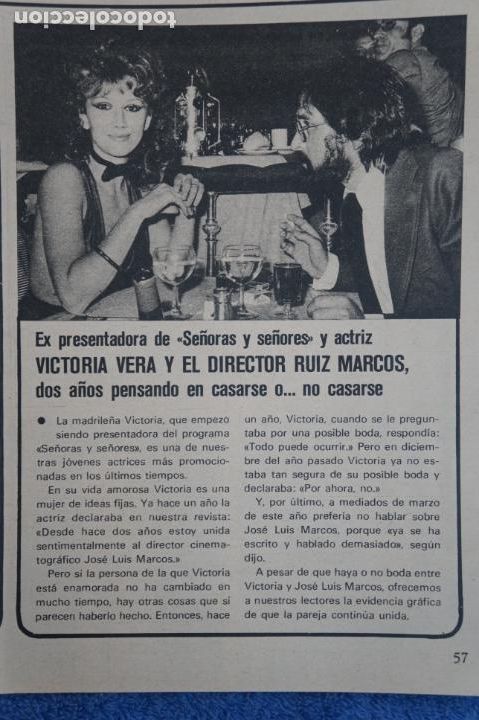 Coleccionismo de Revistas y Peri&oacute;dicos: RECORTE CLIPPING DE VICTORIA VERA Y RUIZ MARCOS SE&Ntilde;ORAS Y SE&Ntilde;ORES REVISTA SEMANA N&ordm; 1849 PAG. 57 L24