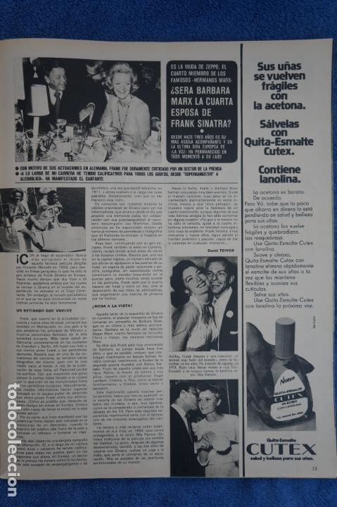 Coleccionismo de Revistas y Peri&oacute;dicos: RECORTE CLIPPING DE BARBARA MARX Y FRANK SINATRA REVISTA SEMANA N&ordm; 1844 PAG. 13 L24