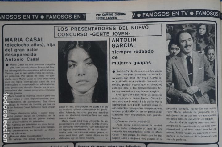 Coleccionismo de Revistas y Peri&oacute;dicos: RECORTE CLIPPING DE MARIA CASAL Y ANTOLIN GARCIA GENTE JOVEN REVISTA SEMANA N&ordm; 1870 PAG. 24 L27