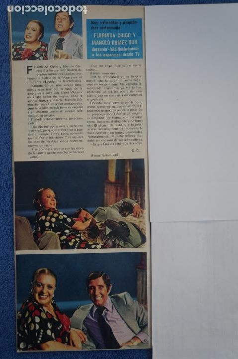 Coleccionismo de Revistas y Peri&oacute;dicos: RECORTE CLIPPING DE FLORINDA CHICO Y MANOLO GOMEZ BUR NOCHEBUENA REVISTA SEMANA N&ordm; 1870 PAG. 74 L27
