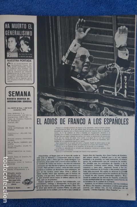 Coleccionismo de Revistas y Peri&oacute;dicos: RECORTE CLIPPING DE DESPEDIDA FRANCISCO FRANCO Y ARIAS NAVARRO REVISTA SEMANA N&ordm; 1867 PAG. 3-6 L26