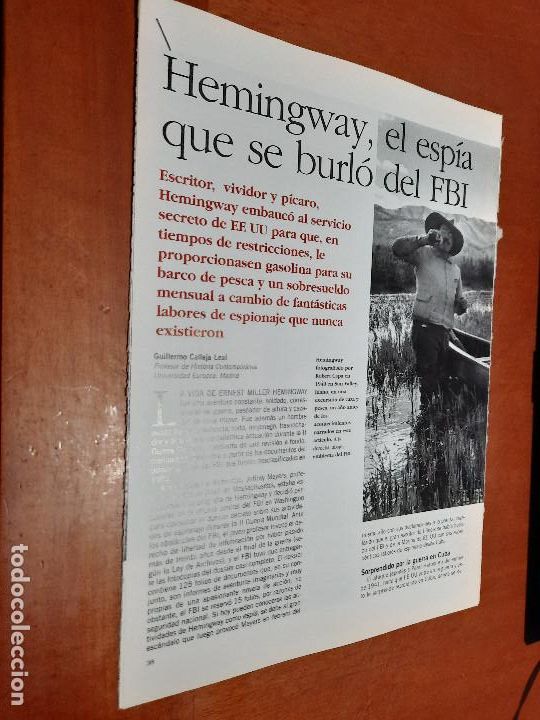 Coleccionismo de Revistas y Peri&oacute;dicos: HEMINGWAY, ESPIA FBI. ART&Iacute;CULO EXTRAIDO DE REVISTA CON 8 P&Aacute;GINAS. BUEN ESTADO.