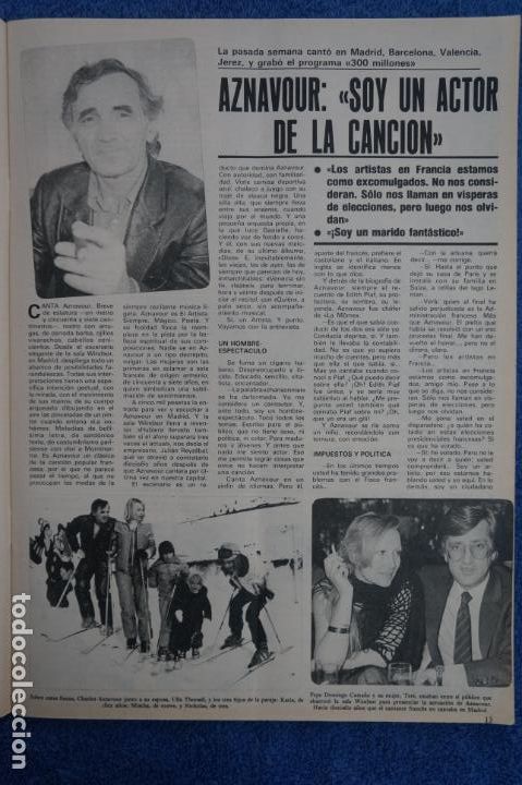 Coleccionismo de Revistas y Peri&oacute;dicos: RECORTE CLIPPING DE CANTANTE AZNAVOUR REVISTA SEMANA N&ordm; 2152 PAG. 13-14 L25