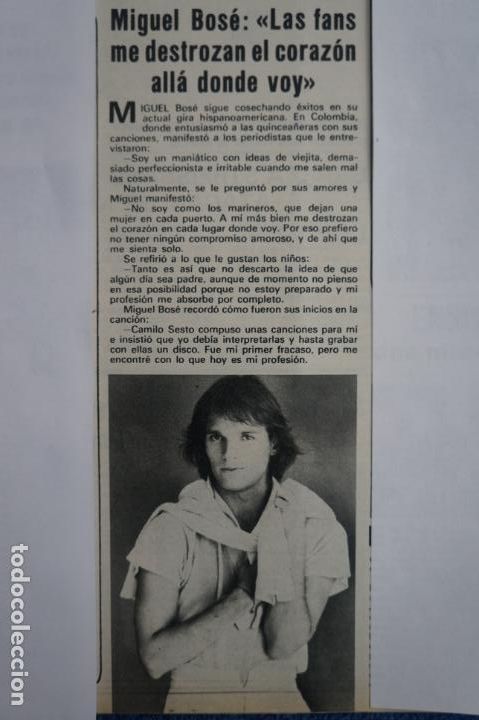 Coleccionismo de Revistas y Peri&oacute;dicos: RECORTE CLIPPING DE MIGUEL BOSE REVISTA SEMANA N&ordm; 2141 PAG. 76 L25