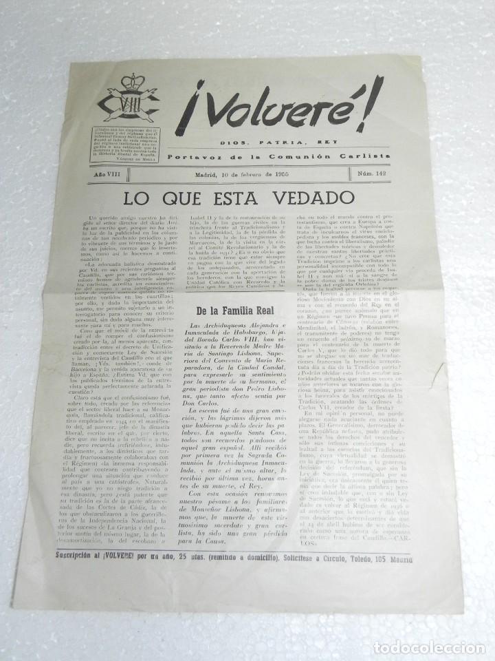 Colecionismo de Revistas e Jornais: VOLVERE, DIOS, PATRIA, REY - PORTAVOZ DE LA COMUNION CARLISTA, N&ordm; 142 - FEBRERO 1955, TIENE 4 PAG, M