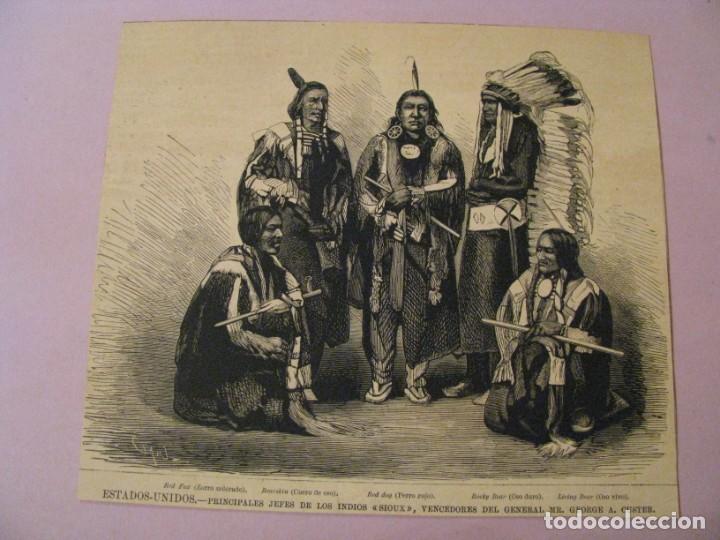 Coleccionismo de Revistas y Peri&oacute;dicos: RECORTE DE ALGUNA REVISTA. A&Ntilde;OS 40 O 50. PRINCIPALES JEFES DE LOS INDIOS SIOUX. GRABADO. 19X16 CM.