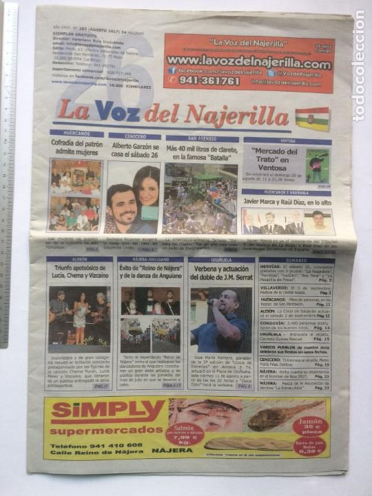 Collection Magazines and Newspapers: LA VOZ DEL NAJERILLA N&ordm;283-AGOST 2017-ALBERTO GARZ&Oacute;N-MERCADO DEL TRATO VENTOSA-DOBLE SERRAT URU&Ntilde;UELA