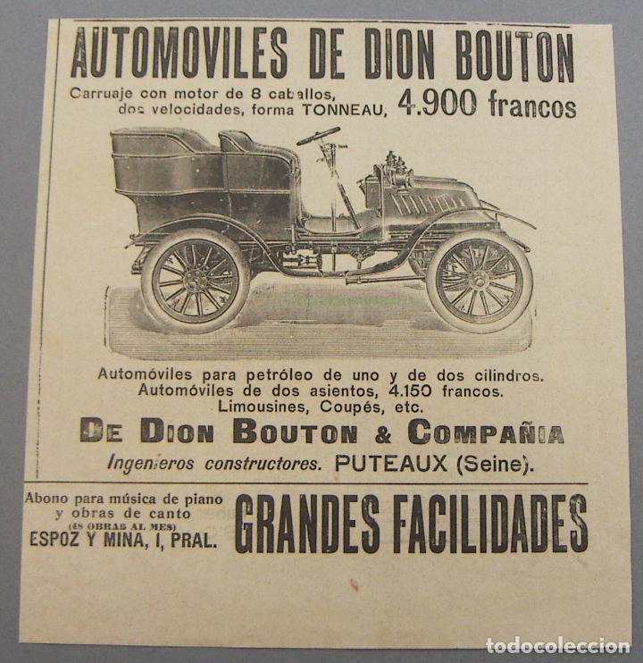Sammeln von Zeitschriften und Zeitungen: RECORTE DE PUBLICIDAD AUTOMOVILES DE DION BOUTON- PUBLICIDAD - RECORTE A&Ntilde;OS 20