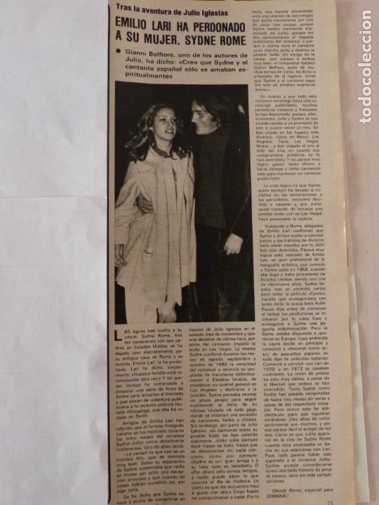 Coleccionismo de Revistas y Peri&oacute;dicos: RECORTE CLIPPING DE EMILIO LARI Y SYDNE ROME REVISTA SEMANA N&ordm; 2136 PAG. 71 L33