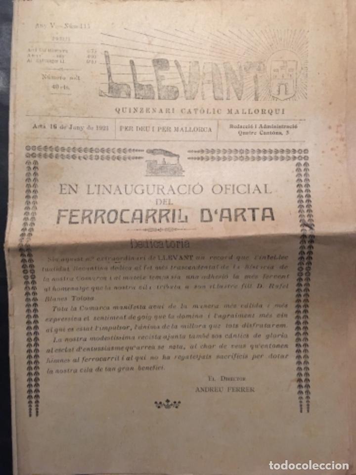 Collezionismo di Riviste e Giornali: LLEVANT, QUINZENARI CATOLIC MALLORQUI, 1921, INAGURACIO OFICIAL FERROCARRIL D&acute;ARTA