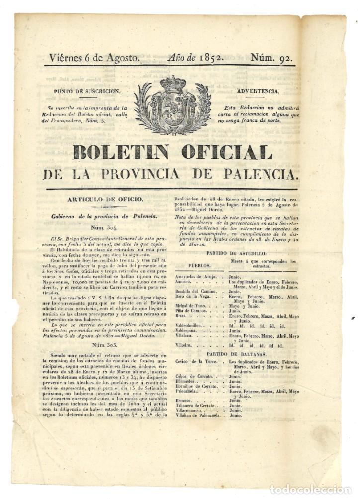 Coleccionismo de revistas y peri&oacute;dicos: Bolet&iacute;n oficial de la provincia de Palencia. 6 de agosto de 1852